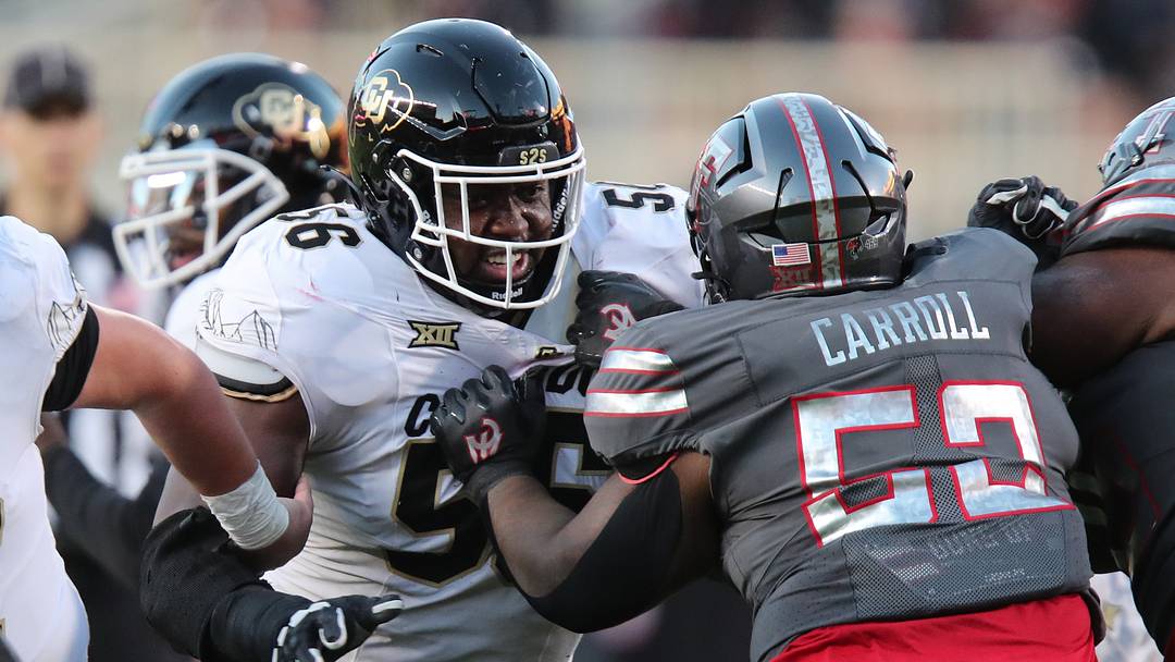 Colorado Buffalos offensive lineman blocks against Texas Tech Red Raiders defensive tackle. Mandatory Credit: Michael C. Johnson-Imagn Images Colorado Buffalos offensive lineman blocks against Texas Tech Red Raiders defensive tackle. Mandatory Credit: Michael C. Johnson-Imagn Images
