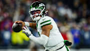 Nov 13, 2025; Foxborough, Massachusetts, USA; New York Jets quarterback Justin Fields (7) looks to pass the ball against the New England Patriots in the third quarter at Gillette Stadium. Mandatory Credit: David Butler II-Imagn Images