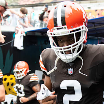 Sep 15, 2024; Jacksonville, Florida, USA;  Cleveland Browns wide receiver Amari Cooper (2) runs onto the field before a game against the Jacksonville Jaguars at EverBank Stadium. Mandatory Credit: Jeremy Reper-Imagn Images