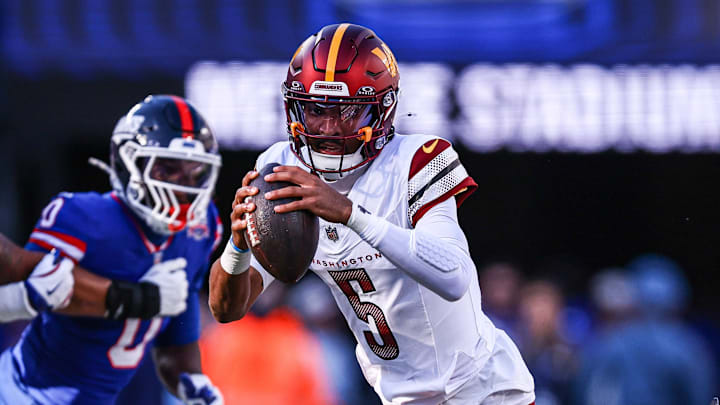 Washington Commanders quarterback Jayden Daniels (5). Washington Commanders quarterback Jayden Daniels (5).