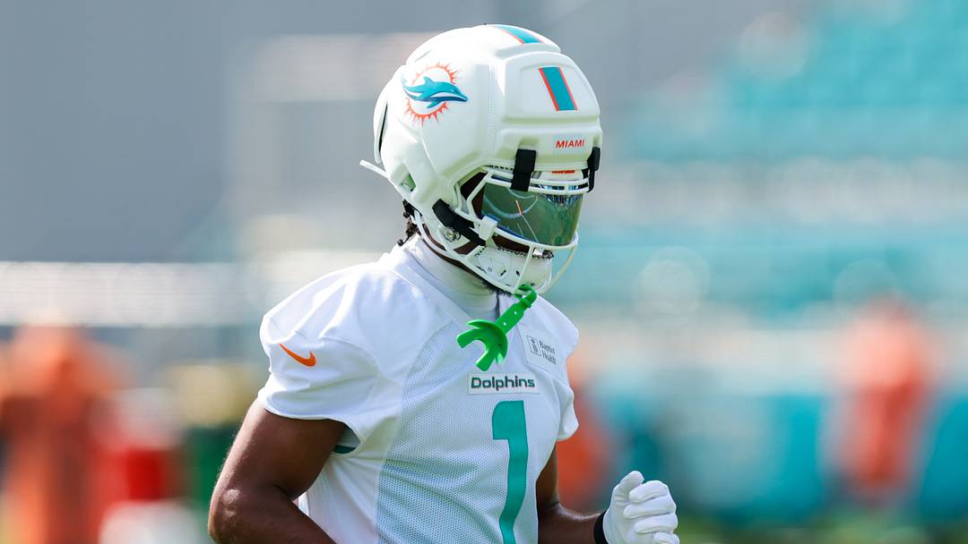 Jul 30, 2026; Miami Gardens, FL, USA; Miami Dolphins wide receiver Jalen Tolbert (1) works during practice at Baptist Health Training Complex. Mandatory Credit: Sam Navarro-Imagn Images Jul 30, 2026; Miami Gardens, FL, USA; Miami Dolphins wide receiver Jalen Tolbert (1) works during practice at Baptist Health Training Complex. Mandatory Credit: Sam Navarro-Imagn Images
