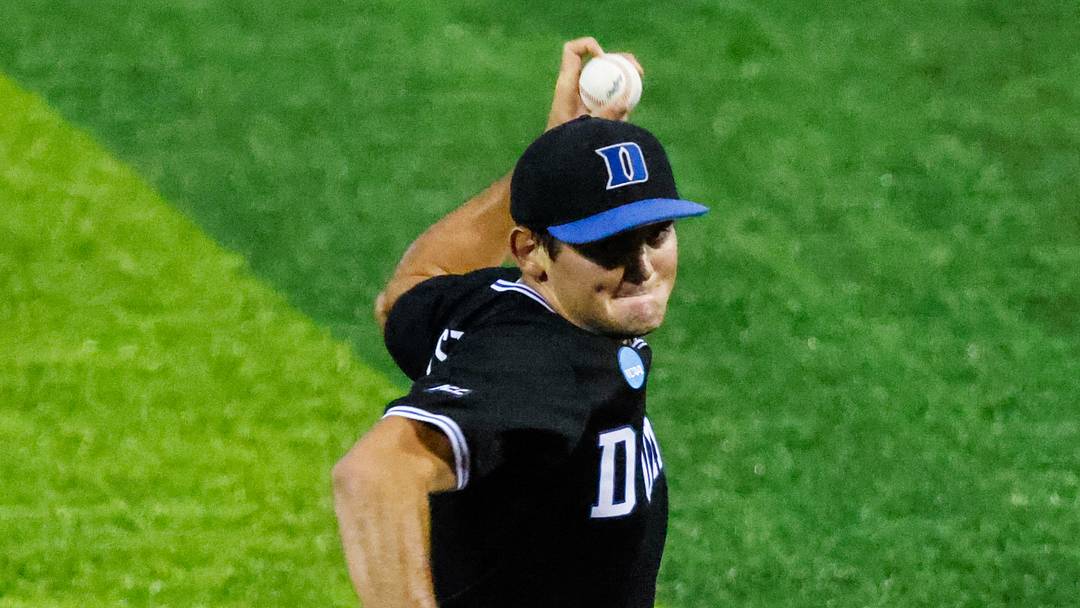 Jun 9, 2025; Durham, NC, USA; Duke pitcher Reid Easterly (24) pitches the ball the seventh inning of the Durham Super Regional against Murray State at Jack Coombs Field. Mandatory Credit: Jaylynn Nash-Imagn Images Jun 9, 2025; Durham, NC, USA; Duke pitcher Reid Easterly (24) pitches the ball the seventh inning of the Durham Super Regional against Murray State at Jack Coombs Field. Mandatory Credit: Jaylynn Nash-Imagn Images