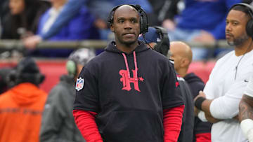 Oct 13, 2024; Foxborough, Massachusetts, USA; Houston Texans head coach Demeco Ryans looks on from the sidelines during the first half at Gillette Stadium.