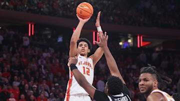 Feb 1, 2025; New York, New York, USA;  St. John's basketball guard RJ Luis Jr. (12) takes a jump shot in the second half against the Providence Friars at Madison Square Garden. 