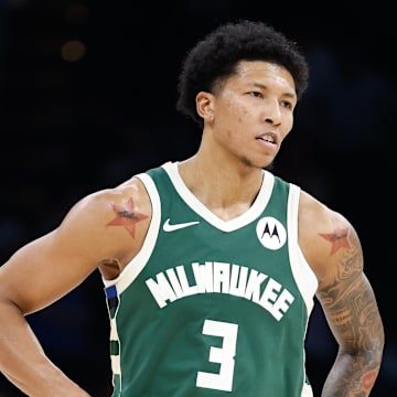 Feb 3, 2025; Oklahoma City, Oklahoma, USA; Milwaukee Bucks forward MarJon Beauchamp (3) walks down the court after a play against the Oklahoma City Thunder during the second half at Paycom Center. Mandatory Credit: Alonzo Adams-Imagn Images