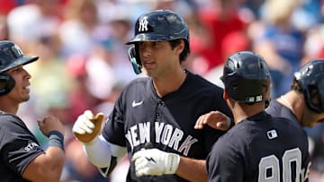 Mar 4, 2025; Clearwater, Florida, USA; New York Yankees outfielder Spencer Jones (78) runs the bases after hitting a three-run home run against the Philadelphia Phillies in the third inning during spring training at BayCare Ballpark. Mandatory Credit: Nathan Ray Seebeck-Imagn Images
