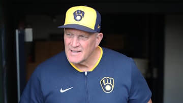 Sep 7, 2025; Pittsburgh, Pennsylvania, USA;  Milwaukee Brewers manager Pat Murphy (49) enters the dugout to manage the Brewers against the Pittsburgh Pirates at PNC Park. Mandatory Credit: Charles LeClaire-Imagn Images