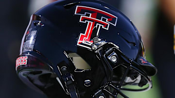 Nov 2, 2023; Lubbock, Texas, USA;  Texas Tech Red Raiders helmet on the bench during the game between the Texas Tech Red Raiders and the Texas Christian Horned Frogs at Jones AT&T Stadium and Cody Campbell Field. Mandatory Credit: Michael C. Johnson-Imagn Images