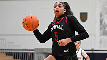 Apr 7, 2023; Washington, DC, USA; Sidwell Friends (DC) guard Jordyn Jackson (5) drives to the basket during the second quarter against Centennial (NV) at Georgetown University. Mandatory Credit: Reggie Hildred-Imagn Images