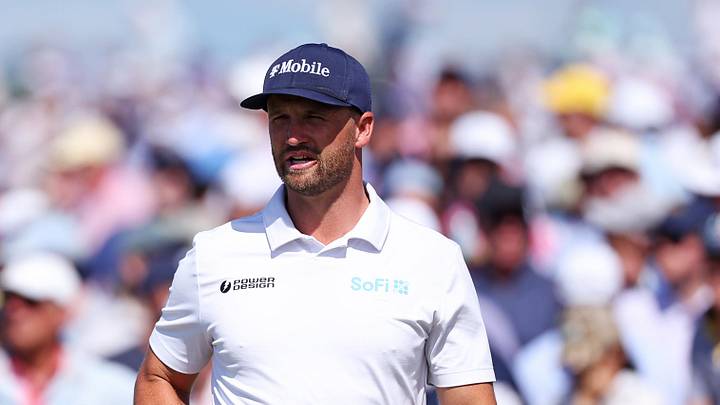 Wyndham Clark prepares to tee off during the third round of the 2026 U.S. Open at Shinnecock Hills Golf Club