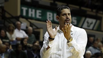 Dec 17, 2016; Tampa, FL, USA;  South Florida Bulls head coach Orlando Antigua  reacts against the South Carolina Gamecocks during the first half at USF Sun Dome. Mandatory Credit: Kim Klement-USA TODAY Sports