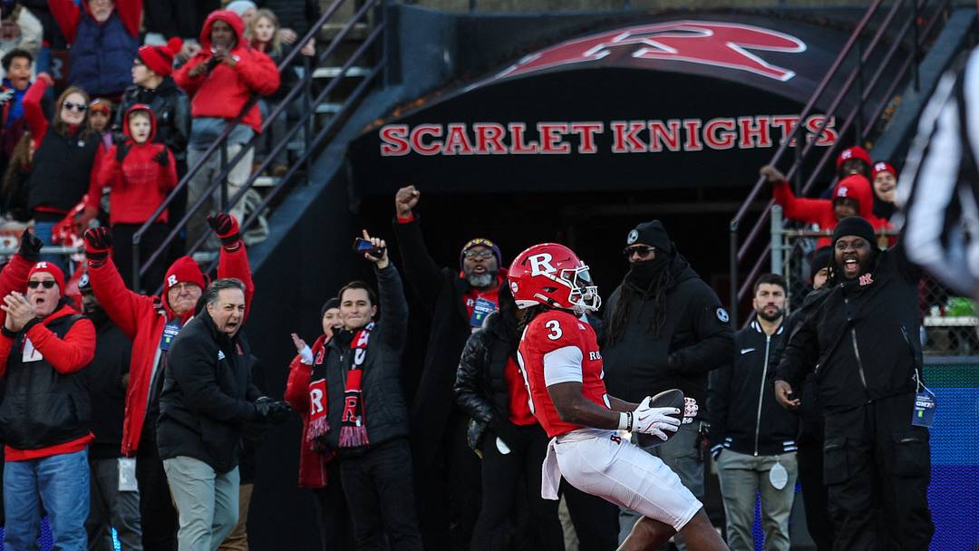 Nov 29, 2025; Piscataway, New Jersey, USA; Rutgers Scarlet Knights running back Antwan Raymond (3) scores a rushing touchdown during the first half against the Penn State Nittany Lions at SHI Stadium. Mandatory Credit: Vincent Carchietta-Imagn Images Nov 29, 2025; Piscataway, New Jersey, USA; Rutgers Scarlet Knights running back Antwan Raymond (3) scores a rushing touchdown during the first half against the Penn State Nittany Lions at SHI Stadium. Mandatory Credit: Vincent Carchietta-Imagn Images