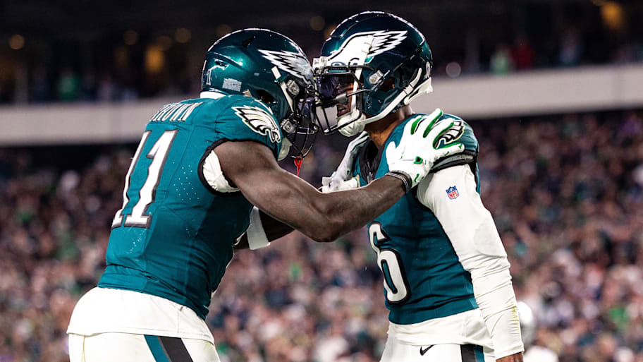 Brown (left) and Smith are centerpieces of an Eagles' roster looking to repeat as Super Bowl champions. | Bill Streicher-Imagn Images