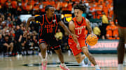 Colorado State Rams guard Kyan Evans (0) controls the ball as San Diego State Aztecs guard BJ Davis (10).