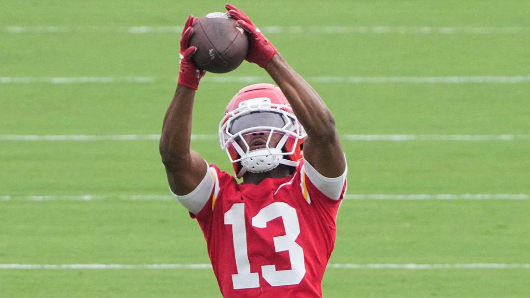 Jul 29, 2026; St. Joseph, MO, USA; Kansas City Chiefs wide receiver Cyrus Allen (13) catches a pass during training camp at Missouri Western State University. Mandatory Credit: Denny Medley-Imagn Images Jul 29, 2026; St. Joseph, MO, USA; Kansas City Chiefs wide receiver Cyrus Allen (13) catches a pass during training camp at Missouri Western State University. Mandatory Credit: Denny Medley-Imagn Images