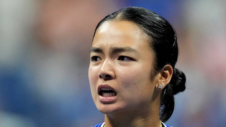 Alexandra Eala reacts during a match