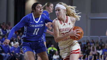 Nebraska women's basketball guard Britt Prince drives against Creighton.