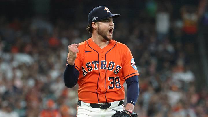 Sep 30, 2026; Houston, Texas, USA;  Houston Astros pitcher Peter Lambert (38) reacts after throwing against the Chicago White Sox in the fourth inning during game two of the Wildcard round for the 2026 MLB Playoffs at Daikin Park.  Mandatory Credit: Troy Taormina-Imagn Images