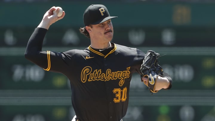 Pittsburgh Pirates starting pitcher Paul Skenes (30) delivers a pitch against the Chicago Cubs during the first inning at PNC Park. Pittsburgh Pirates starting pitcher Paul Skenes (30) delivers a pitch against the Chicago Cubs during the first inning at PNC Park.