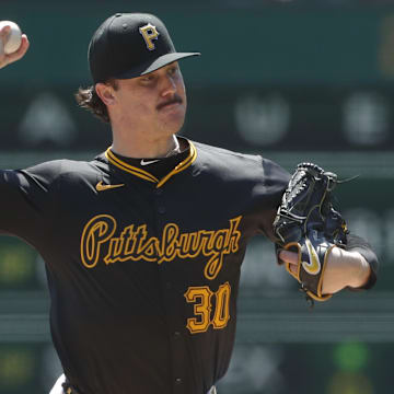 Pittsburgh Pirates starting pitcher Paul Skenes (30) delivers a pitch against the Chicago Cubs during the first inning at PNC Park.