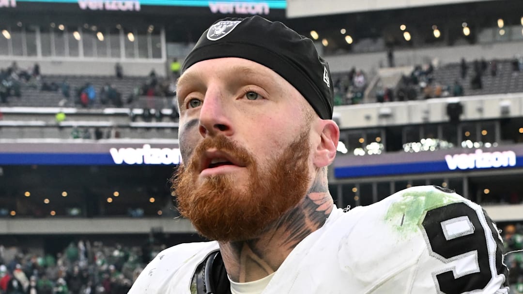 Las Vegas Raiders defensive end Maxx Crosby on the field after loss to the Philadelphia Eagles.
