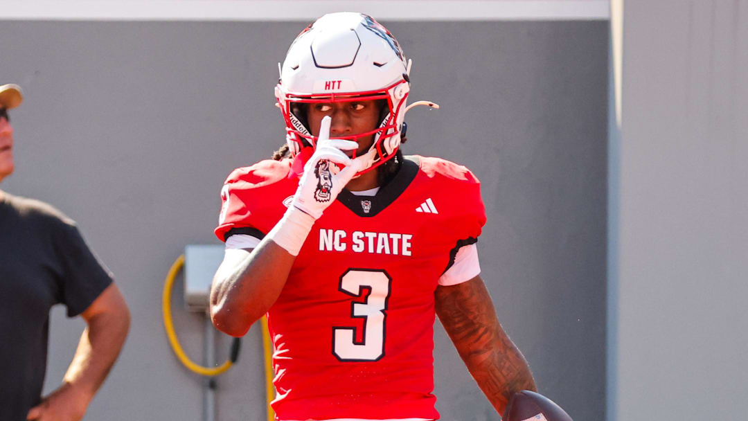 NC State Wolfpack running back Hollywood Smothers celebrates a touchdown
