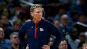 Gonzaga Bulldogs head coach Mark Few in the first half of a first round men’s NCAA Tournament game against the Georgia Bulldogs at Intrust Bank Arena