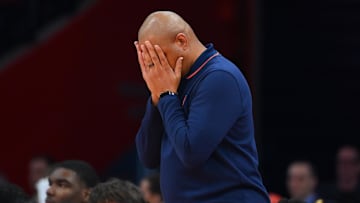 Mar 8, 2025; Syracuse, New York, USA; Syracuse Orange head coach Adrian Autry reacts against the Virginia Cavaliers during the second half at the JMA Wireless Dome. Mandatory Credit: Rich Barnes-Imagn Images