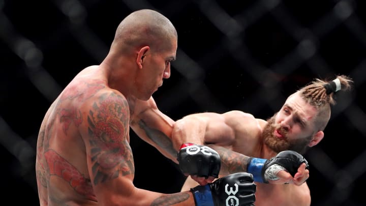 Nov 11, 2023; New York, NY, USA; Jiri Prochazka (red gloves) fights Alex Pereira (blue gloves) during UFC 295 at Madison Square Garden. Mandatory Credit: Wendell Cruz-USA TODAY Sports