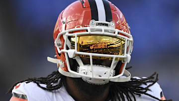 Former Cleveland Browns running back D'Onta Foreman (27) prepares for a game at M&T Bank Stadium.