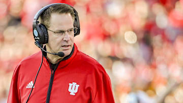 Indiana Hoosiers head coach Curt Cignetti looks towards the bench 