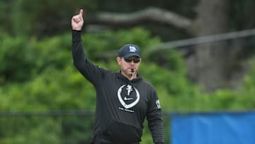 Memphis head coach Ryan Silverfield blows his whistle for players to rotate drills during practice at the Billy J Murphy Athletic Complex at the University of Memphis on August 1, 2025.