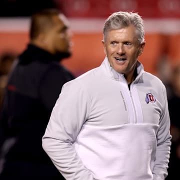 Utah Utes head coach Kyle Whittingham before a game against the TCU Horned Frogs at Rice-Eccles Stadium.
