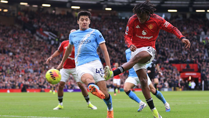 Patrick Dorgu scored the second goal in United's victory over Man City