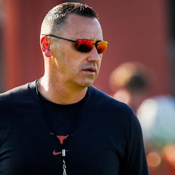 Texas Longhorns Head Coach Steve Sarkisian during their first practice of the spring season on Tuesday, March 25, 2025.