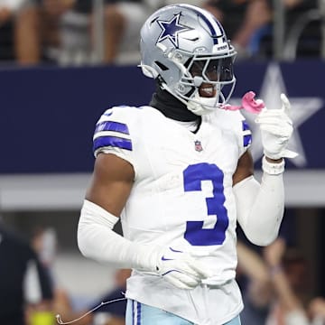 Dallas Cowboys wide receiver George Pickens celebrates after scoring a touchdown against the Green Bay Packers.