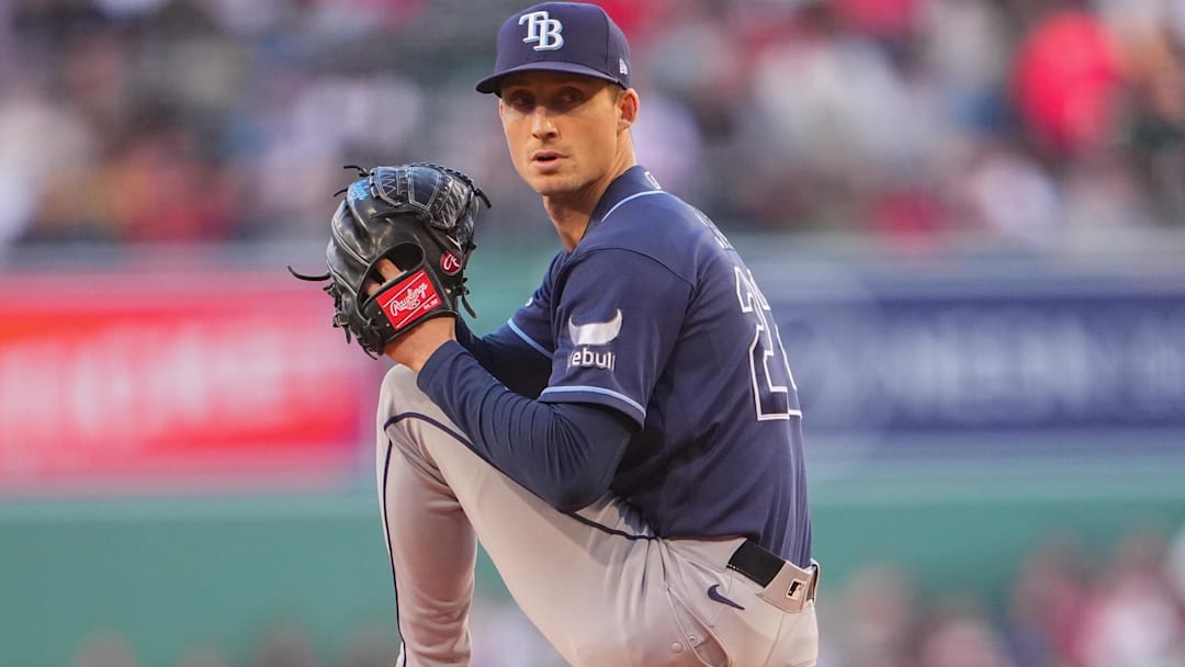 May 7, 2026; Boston, Massachusetts, USA;  Tampa Bay Rays pitcher Griffin Jax (22) delivers a pitch against the Boston Red Sox during the first inning at Fenway Park.