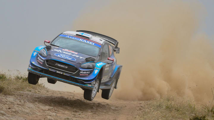 Jun 14, 2019; Castelsardo, Sardegna, Italy; WRC driver Teemu Suninen (FIN) jumps during Stage SS6-Tula2 of Rally Italia Sardega  round 8 of the World Rally Championship.  Mandatory Credit: Matt Kartozian-USA TODAY Sports