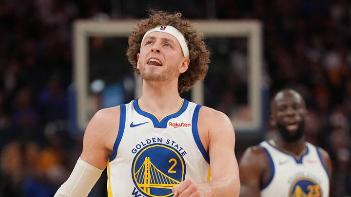 Apr 5, 2026; San Francisco, California, USA; Golden State Warriors guard Brandin Podziemski (2) reacts after missing a shot against the Houston Rockets in the third quarter at the Chase Center. Mandatory Credit: Cary Edmondson-Imagn Images