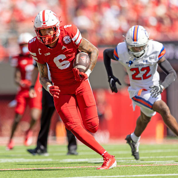 Nebraska wide receiver Dane Key races 39 yards for a score against Houston Christian.