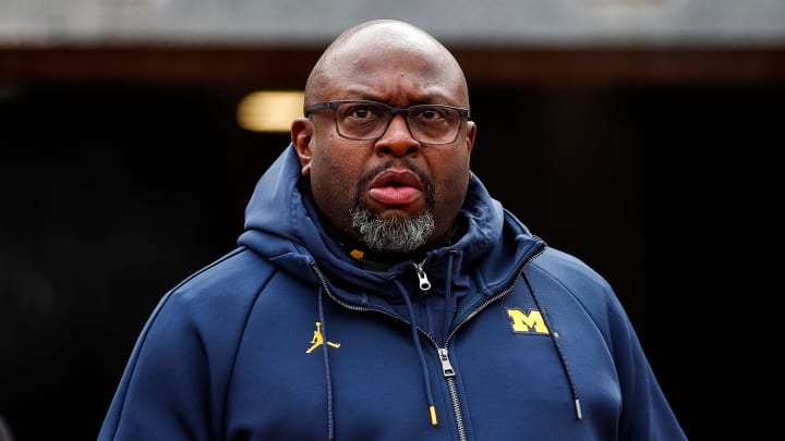 Michigan running back coach Tony Alford walks down the tunnel before the spring game at Michigan Stadium in Ann Arbor on Saturday, April 20, 2024.