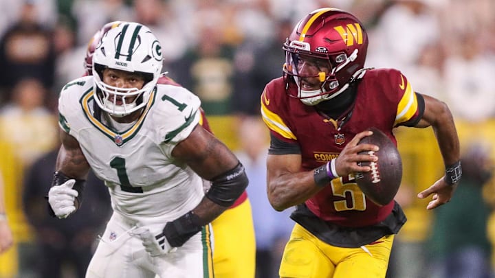 Washington Commanders quarterback Jayden Daniels (5). Washington Commanders quarterback Jayden Daniels (5).