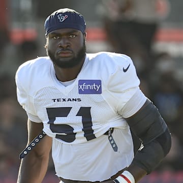 Jul 29, 2024; Houston, TX, USA; Houston Texans defensive end Will Anderson Jr. (51) during training camp at Houston Methodist Training Center. Mandatory Credit: Troy Taormina-Imagn Images