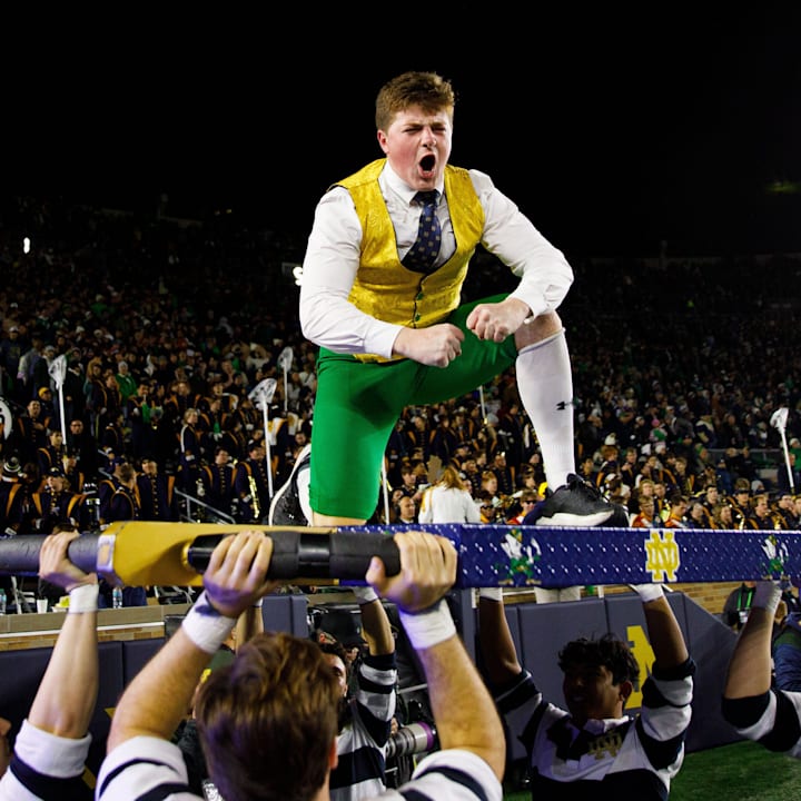 The Notre Dame Leprechaun celebrates a touchdown scored during a NCAA college football game against Florida State