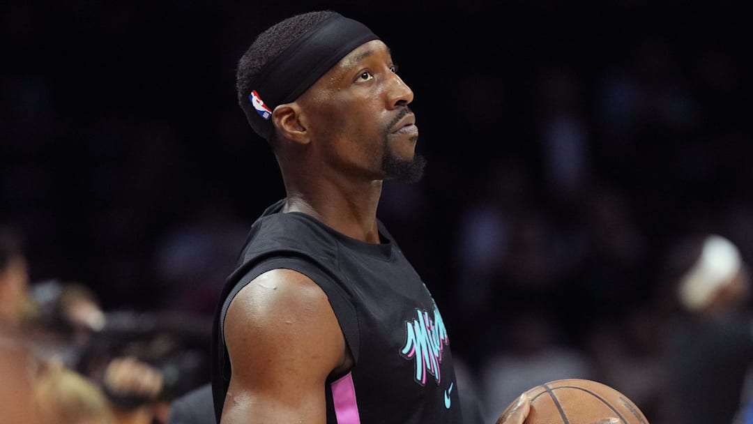 Mar 14, 2026; Miami, Florida, USA;  Miami Heat center Bam Adebayo (13) warms-up before the start of the game against the Orlando Magic during at Kaseya Center. Mandatory Credit: Jim Rassol-Imagn Images