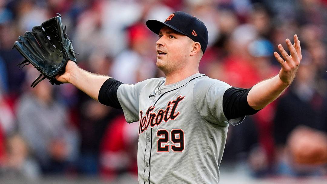 Detroit Tigers pitcher Tarik Skubal (29) celebrates after a double play against the Cleveland Guardians in the sixth inning of Game 2 of ALDS. Detroit Tigers pitcher Tarik Skubal (29) celebrates after a double play against the Cleveland Guardians in the sixth inning of Game 2 of ALDS.