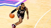 Mar 6, 2021; Lexington, Kentucky, USA; South Carolina Gamecocks guard Seventh Woods (23) dribbles the ball down the court during the first half of the game against the Kentucky Wildcats at Rupp Arena at Central Bank Center. Mandatory Credit: Arden Barnes-USA TODAY Sports