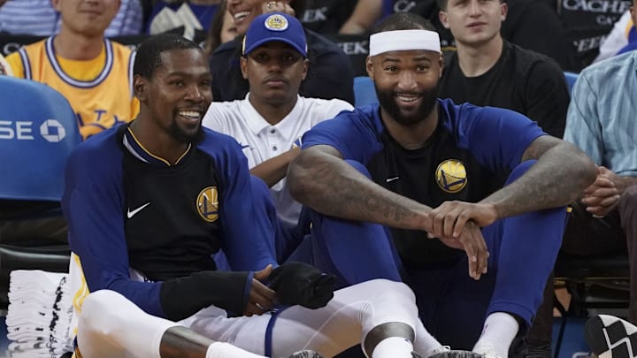 Kevin Durant and DeMarcus Cousins were teammates on the ’18-’19 Golden State Warriors. Kevin Durant and DeMarcus Cousins were teammates on the ’18-’19 Golden State Warriors.