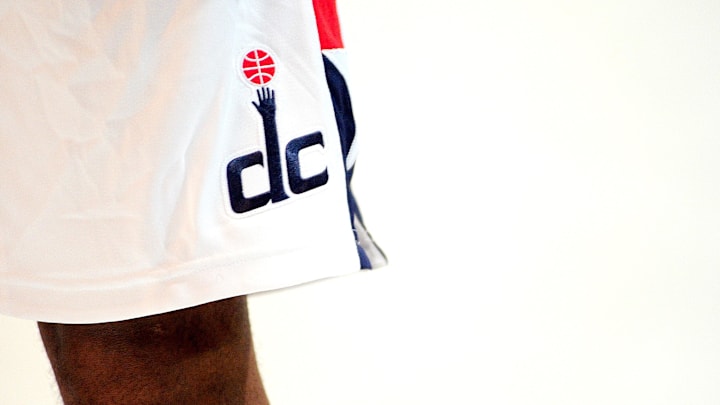 December 15, 2011; Washington, DC, USA; The shorts of Washington Wizards guard Mike Wilks displays the Wizards logo during media day at Verizon Center. Mandatory Credit: Evan Habeeb-Imagn Images