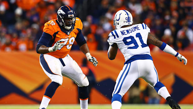 Denver Broncos offensive tackle Ryan Clady (78) against the Indianapolis Colts in the 2014 AFC Divisional playoff game.